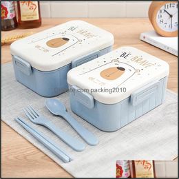 Dinnerware Sets Cute Cartoon Lunch Box Microwave Storage Container Children Kids School Office Portable Bento Boxdinnerwa Packing2010 Dhgw4