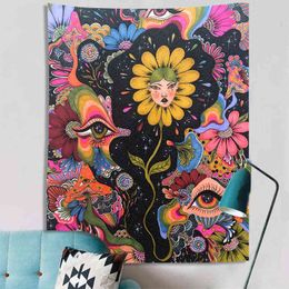 Christmas decoration wall room halloween kawaii decor New Ins Psychedelic Flower Carpet Plant J220804