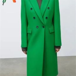 Adherebling Woman Casual Traf Loose Jacket Spring Double Breasted Long Sleeve Mid Length Trench Coats Green Outerwear 220819