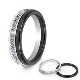 black opal diamond ring UK - 2pcs Set Classic Black Ceramic Ring Beautiful Scratch Proof Healthy Material Jewelry For Women With Bling Crystal Fashion Ring292L