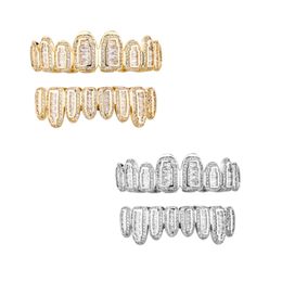 Iced Out CZ Paved Teeth Grillz for Men Women Body Hip Hop Top Bottom Vampire Fangs Grills