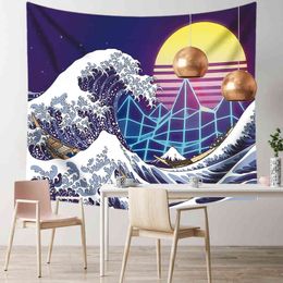 Japan Kanagawa Waves Hanging Wall Rugs Decoration Household Japanese Tapestry Boho Spread Yoga Mat Blanket Decor J220804
