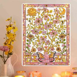 Flowers Vine Tapestry Mushroom Butterfly Wall Hanging Sunflower Vintage Sun Moon Colourful Eyes Dorm Hippie Mandalas Boho Decor J220804