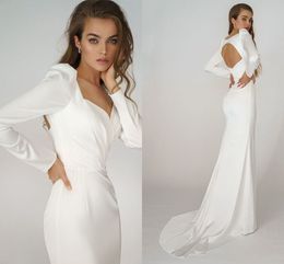 Elegant Long Sleeves Mermaid Wedding Dress 2022 Bridal Gown Sweetheart Ivory Simple Backless Beach Vestido De Noiva