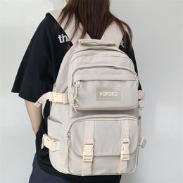 DCIMOR Multipocket Waterproof Nylon Backpack Large Capacity Solid Color Women Schoolbag Men Insert Buckle Laptop Backpacks 220819
