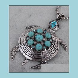 Pendant Necklaces Necklace Earrings Set Women Retro Turquoise Turtle Charm Female Accessories Jewellery Drop Delivery 2021 Pen Mjfashion Dhdpi