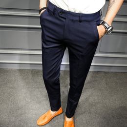 Men's Suits & Blazers Solid Men Business Trousers Suit Pantaloni Uomo Casual Black Navy Office Slim Fit CasualMen's