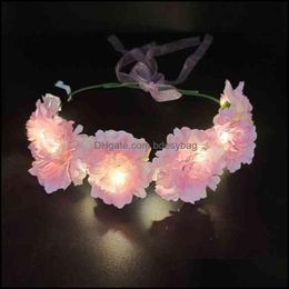 Decorative Flowers Wreaths Women Girl Led Light Tropical Flower Crown Headband Hairband With Lights Luminous Costumes Birt Bdesybag Dhotb