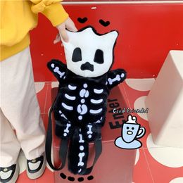 Black Skeleton Harajuku Mini Backpack Women Men Mall Goth Dark Aesthetic Emo Fairy Grunge Alt Furry Bag Korean Fashion 220819