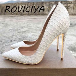 White Pumps Famous Brand Designer Shoes for Women Snake's Pattern Pointed Toe Sexy High Heels 12 cm plus size YG021 ROVICIYA T220813