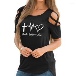 Women's T-Shirt Fashion For Women FAITH HOPE LOVE Geometric Print Short Sleeve Tees Summer Plus Size Off Shoulder