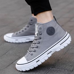 Mens Casual Hightop Canvas Shoes Fashion Men Tennis Grey Black Breathable Sport Sneakers Male Trainer Skateboard Trend 44 220819