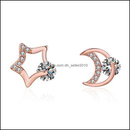 Stud Fashion Cubic Zircon Creativity Women Sier Earrings Geometric Star Moon For Man Jewelry Drop Delivery 2021 Dhseller2010 Dhh8U