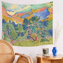 Art Mountain Carpet Wall Hanging Psychedelic Hippie Henri Matisse Tapestries Home Decor Bohemian Dorm Room J220804