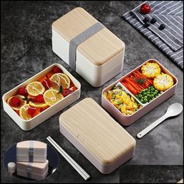 Dinnerware Sets Japanese Style Lunch Box Double-Layer Separat Bento Portable Microwave Lunchbox For Office Worker Children Bpa Mjbag Dhezv