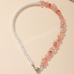 French Vintage Pink Irregular Stone Simulated Pearl Heart Choker Necklace Women Party Jewelry