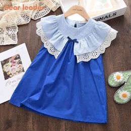 Bear Leader Girls Princess Dress 2022 New Summer Girls Dress Sweet Bow Princess Birthday Party Lace Dresses Cotton Girls Clothes Y220819