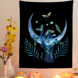 Moon Starry Tapestry Flower Wall Hanging Moth Rugs Botanical Carpet For Bedroom Living Room Home Decor J220804