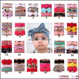 Hair Accessories Europe Baby Girls Bowknot Band Kids Florals Candy Colour Headband 3Pcs Set Hairband Children Accessory Mxhome Mxhome Dhtse