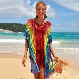 Women's Swimwear Rainbow hollow-out beach smock resort bikini Wear over a swimsuit
