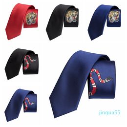 Designer Neck Ties Animal Embroidery Solid Color 7cm Business Casual Necktie Accessories Daily Wear Tie Cravat Wedding Party