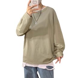 100% Cotton Oversize Men's Women T-shirt Man Long sleeves Pure Color Men t shirt T-shirts For Male Female Tops 220819