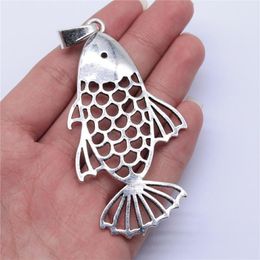 Charms 1pcs 84x44mm Antique Silver Colour Big Hollow Fish Pendant For Jewellery Making DIY FindingsCharms