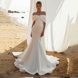 New Off The Shoulder Mermaid Wedding Dresses Sleeveless Soft Satin Bridal Gown Illusion Back Vestido De Noiva