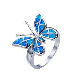 opals rings UK - 10 Pcs Silver Plated Finger Ring Butterfly Shape Many Colors Opalite Opal for Women Fashion Jewelry2261