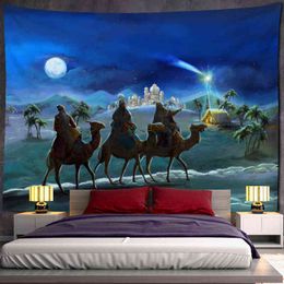 Camel Starlight Oil Paint Carpet Wall Hanging Christmas Bohemian Style Psychedelic Witchcraft Mystery Home Decor J220804
