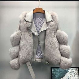 Abbigliamento firmato Giacche da donna Cappotto corto in pelliccia sintetica marrone peloso con pelliccia di volpe Moda invernale Giacca in pelle stile moto Pelliccia Donna Cappotti alla moda