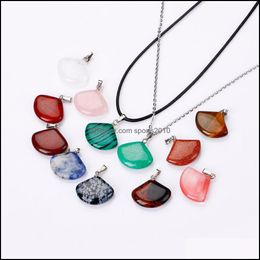Arts And Crafts Natural Crystal Rose Quartz Stone Pendant Fan Shape Necklace Chakra Healing Jewellery For Women Me Sports201 Sports2010 Dhfor