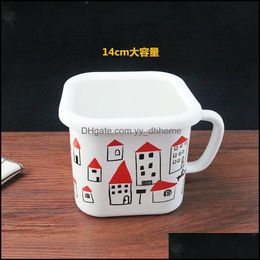 Bowls Enamel Rice Jar Large Square Cup Fresh Kee Bowl With Lid 14Cm Milk Pot Breakfast Cup Drop Delivery 2021 Home Garde Yydhhome Dhrso