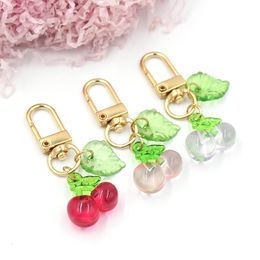 Wholesale Acrylic Cherry Keychain Fruit Key Rings Zipper Pull Charm Planner Charms Accessories Hangbag Hanging Pendant Keyring For Women Girls