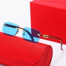 Womens Designer Sunglasses Mens Glasses rimless Rectangle Bamboo Wood Eyeglasses Eyewear Metal Frameless Shades Retro Vintage Trendy Eyewear with boxes