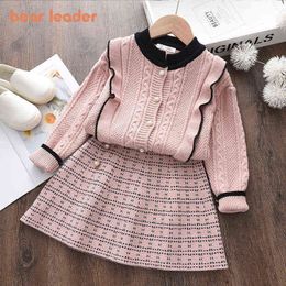 Bear Leader Casual Girls Dress Knitting Kids Suit Winter Long Sleeves Princess Top and Skirt 2pcs Outfits Sweater Kids Clothes Y220819