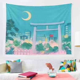 Home Anime City Tapestry Hippie Wall Hanging Cloth Kawaii Room Decor ation Mural Makrama J220804