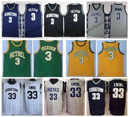 Vintage Georgetown Hoyas Allen Iverson #3 College Basketball Jerseys Patrick Ewing 33 Green Bethel High School Stitched Shirts Mens Grey Blu