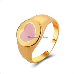 Band Rings Vintage Golden Heart Set For Women Fashion Pink Green Color Resin Love Ring Wholesale Jewelry Drop Delivery 2021 Lulubaby Dhqnc