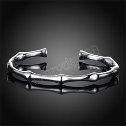 925 Sterling Silver Bamboo Joint Opening Cuff Bracelet Bangles For Women Wedding Engagement Party Fashion Jewellery