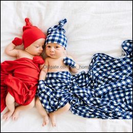 Blankets Swaddling Newborn Infant Baby Swaddle Wrap Slee Blanket Soft Plaid Sleep Sack With Hat Mxhome Drop Delivery 2021 Ba Mxhome Dhrka
