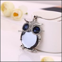 Pendant Necklaces Owl Rhinestones Crystal Clothing Accessories Sweater Long Chain Necklace Drop Delivery 2021 Jewelry Pen Dhseller2010 Dhwhz