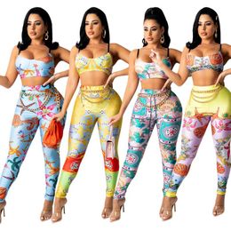 Women's Two Piece Pants Starfish Print Joggers Women Sets Runway Fashion 2022 Summer Vacation Club Outfits Sexy Crop Top And Leggings Pieces