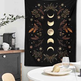 Moon Phase Wall Tapestry Vintage Boho Decor Tapestries Room Black Carpet Psychedelic Home ation J220804