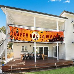 Happy Halloween Banner 250cm Long Hanging with Scary Pumpkin Bloody Hand Footprint Bats for Yard Party Decor 220819