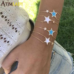 Designer 2021 Charm Chain Bracelet Bangle for Women Girl Gift Christmas Cz Paved Moon Star Gold Filled Enamel Charming Jewelry