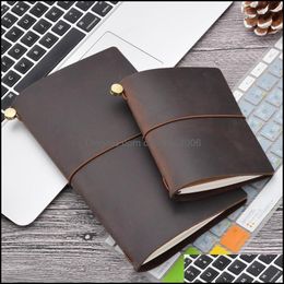 Notepads Genuine Leather Travel Notebook Diy Journal 8 Colors Loose-Leaf Retro Diary Portable School Office Books Exquisi Carshop2006 Dhufr