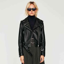 Faux Leather Jacket for Women Short Soft Pu Motorcycle Biker Jacket Autumn Black Slim Cool Streetwear Zipper Punk Coat Outwear T220810