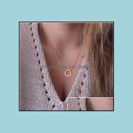Pendant Necklaces Unique Charming Gold Tone Bar Circle Lariat Necklace Women Turkish Jewlery Sier Plated Chain Long Pretty Bdejewelry Dhfqg
