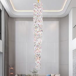 Colourful Crystal Chandeliers Lights Fixture LED Modern Long Chandelier American Luxurious Shining Villa Loft Staircase Way Large Droplight Height200cm
